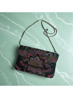 LE REGALE Vintage Beaded Multicolor Cocktail Bag w/ Chain Strap